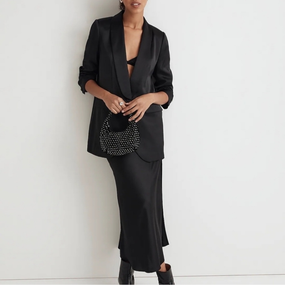 New MADEWELL Satin Oversized Blazer in True Black Size 00 - Picture 4 of 11